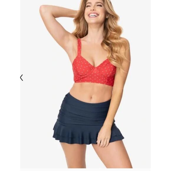 Unique Vintage Alice Swim Skirt High Rise Ruched Retro Blue Polka Dot XXL 2XL 2X - Picture 13 of 15